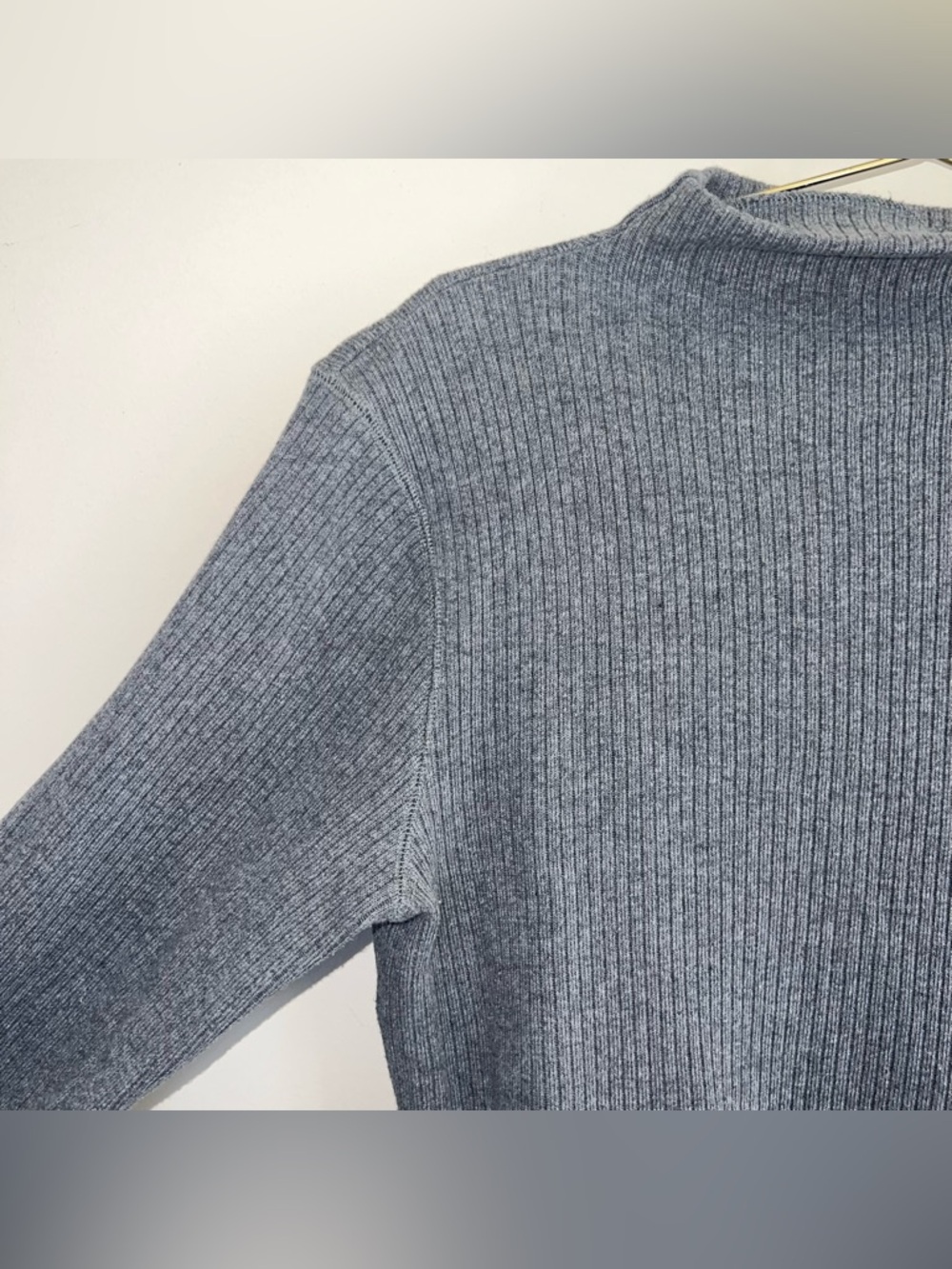 Lauren Ralph Lauren Ribbed Mock Neck Sweater Gray Cotton Logo Size L - Picture 4 of 9